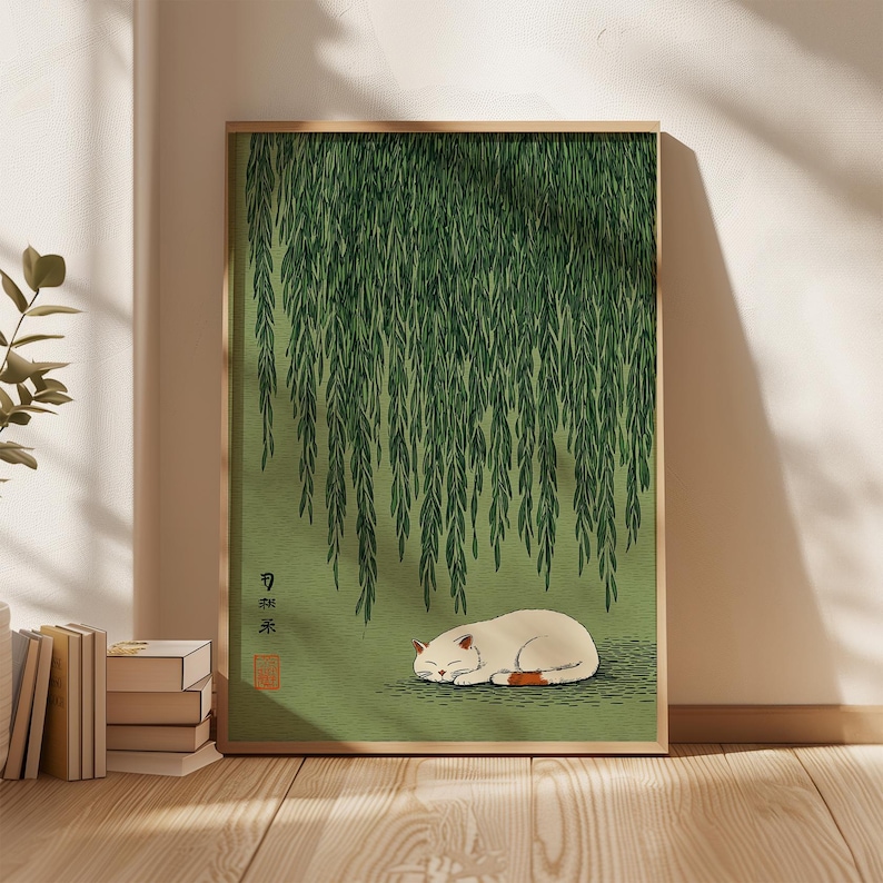 Home Decor Design Interior - 1pc Japanese Cat Under Willow Tree