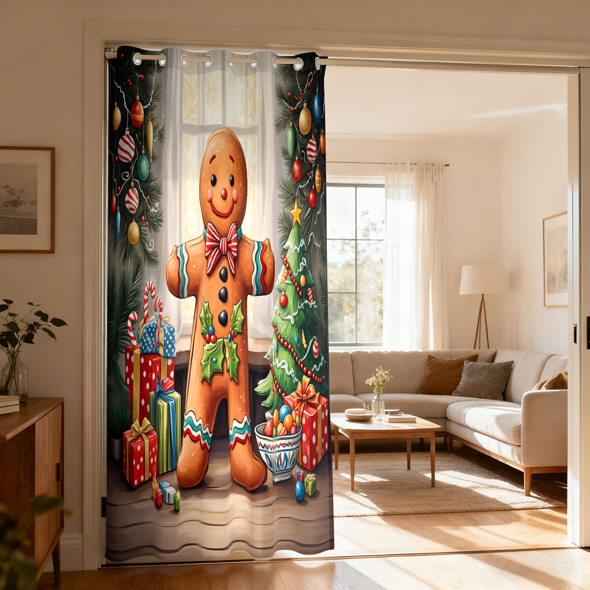 Home Decor Curtains - Christmas Gingerbread Man Xmas Decor Single
