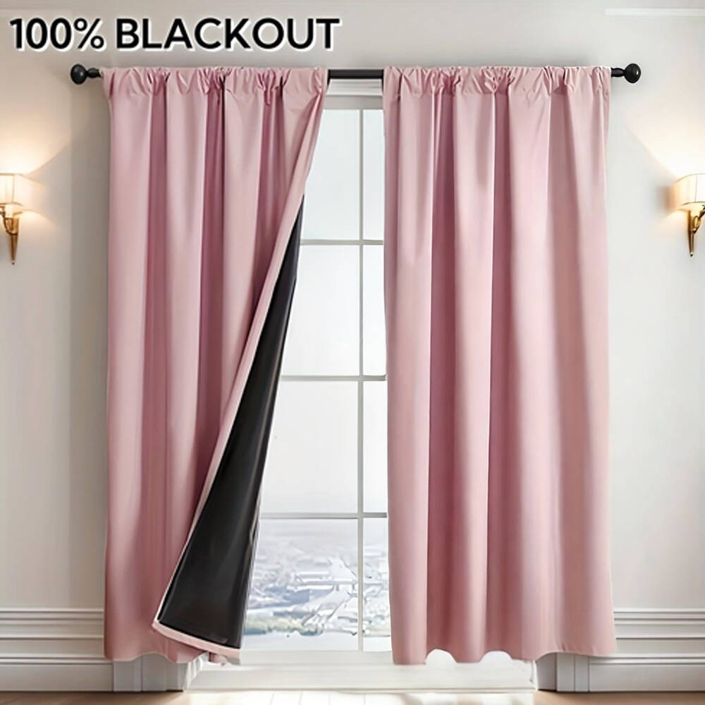 Home Decor Curtains - 1pc 100% Blackout Curtain with Black