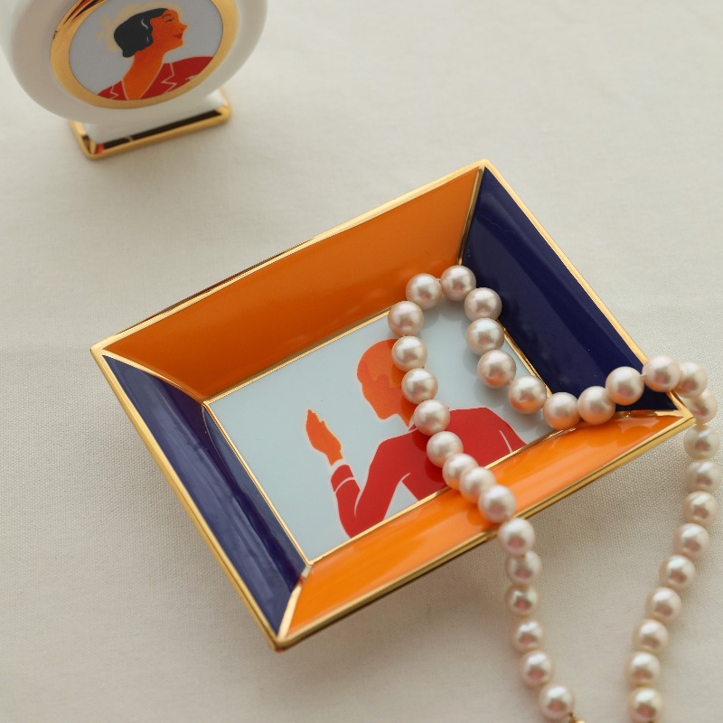 Ceramic Trinket Dish - Art Deco style ceramic jewelry tray