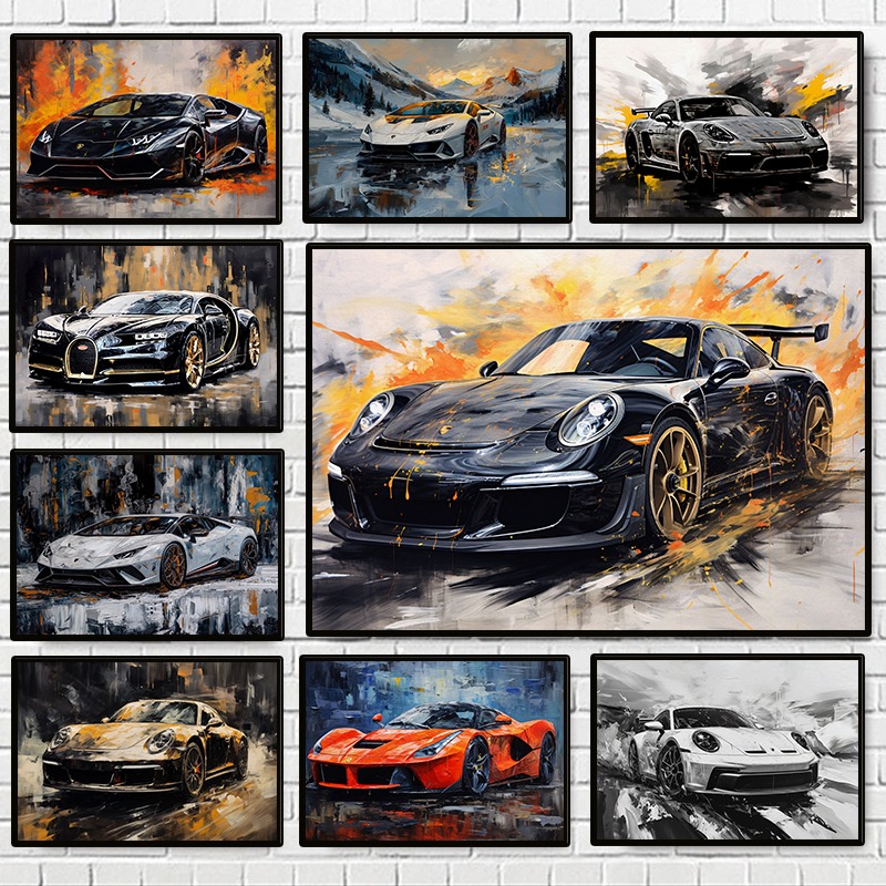 Home Decor Unique Items - Modern Abstract Luxury Cars Poster Colorful