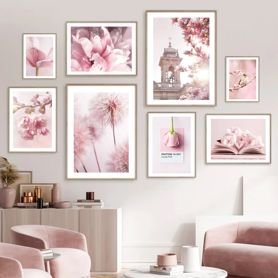 Home Decor Unique Items - Spring Pink Rose Peony Sakura Dandelion
