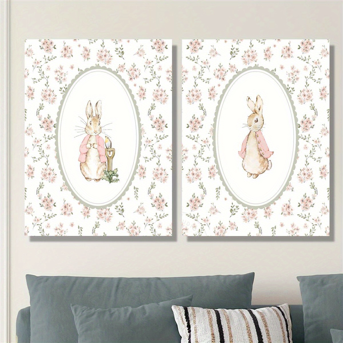 Home Decor Unique Items - 2pcs Retro Easter Rabbit Canvas Print