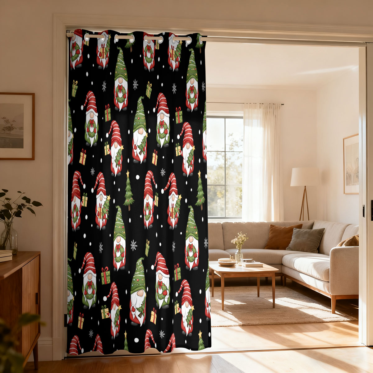 Home Decor Curtains - Christmas Dwarf Xmas Tree Gift Print