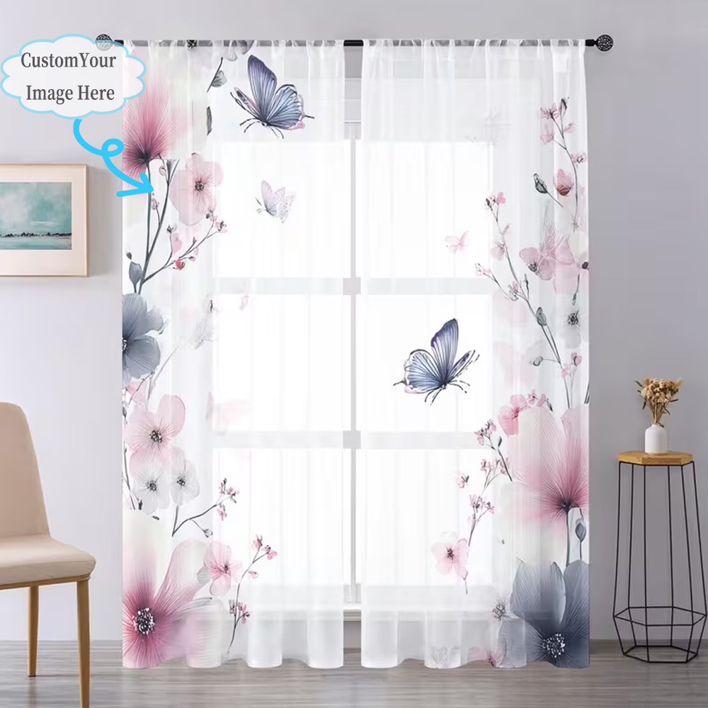 Custom 2D Flat 2pcs Sheer Curt - огляд і ціна Home Decor Curtains
