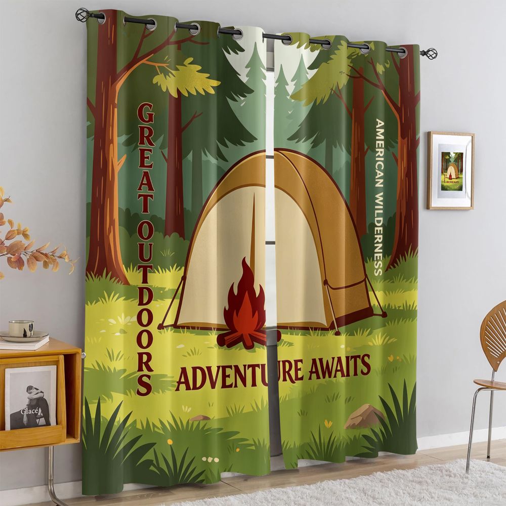 Camping Scene Print Curtains,  - огляд і ціна Home Decor Curtains