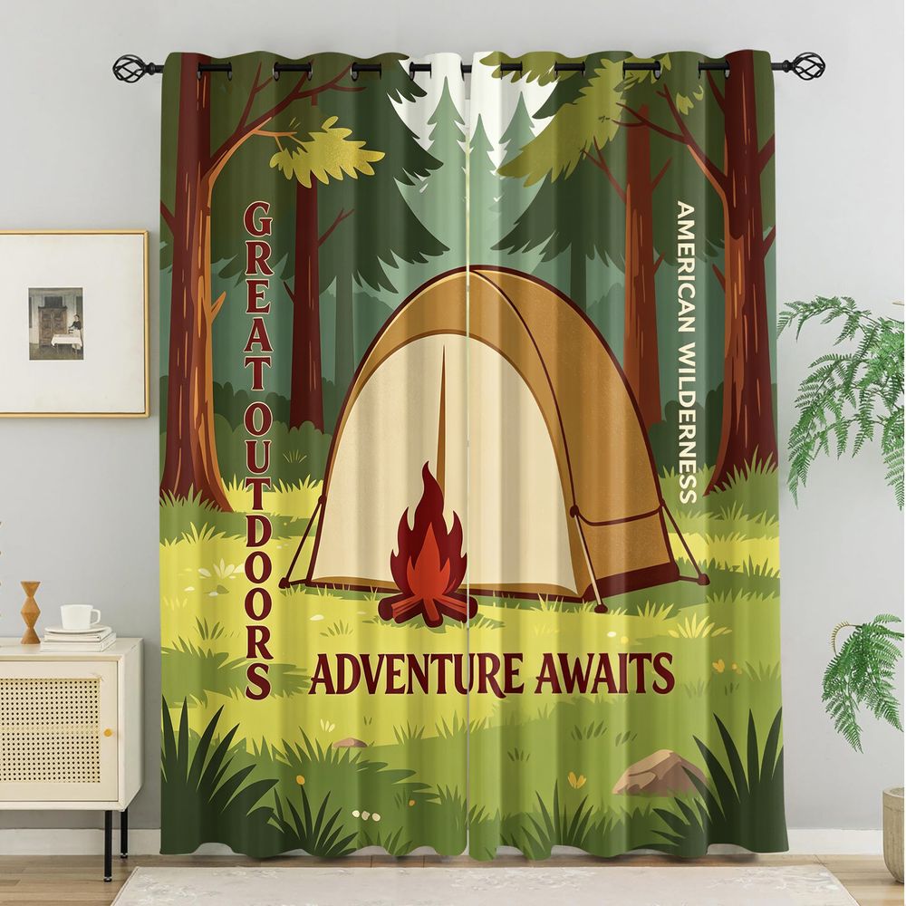 Camping Scene Print Curtains,  - огляд і ціна Home Decor Curtains