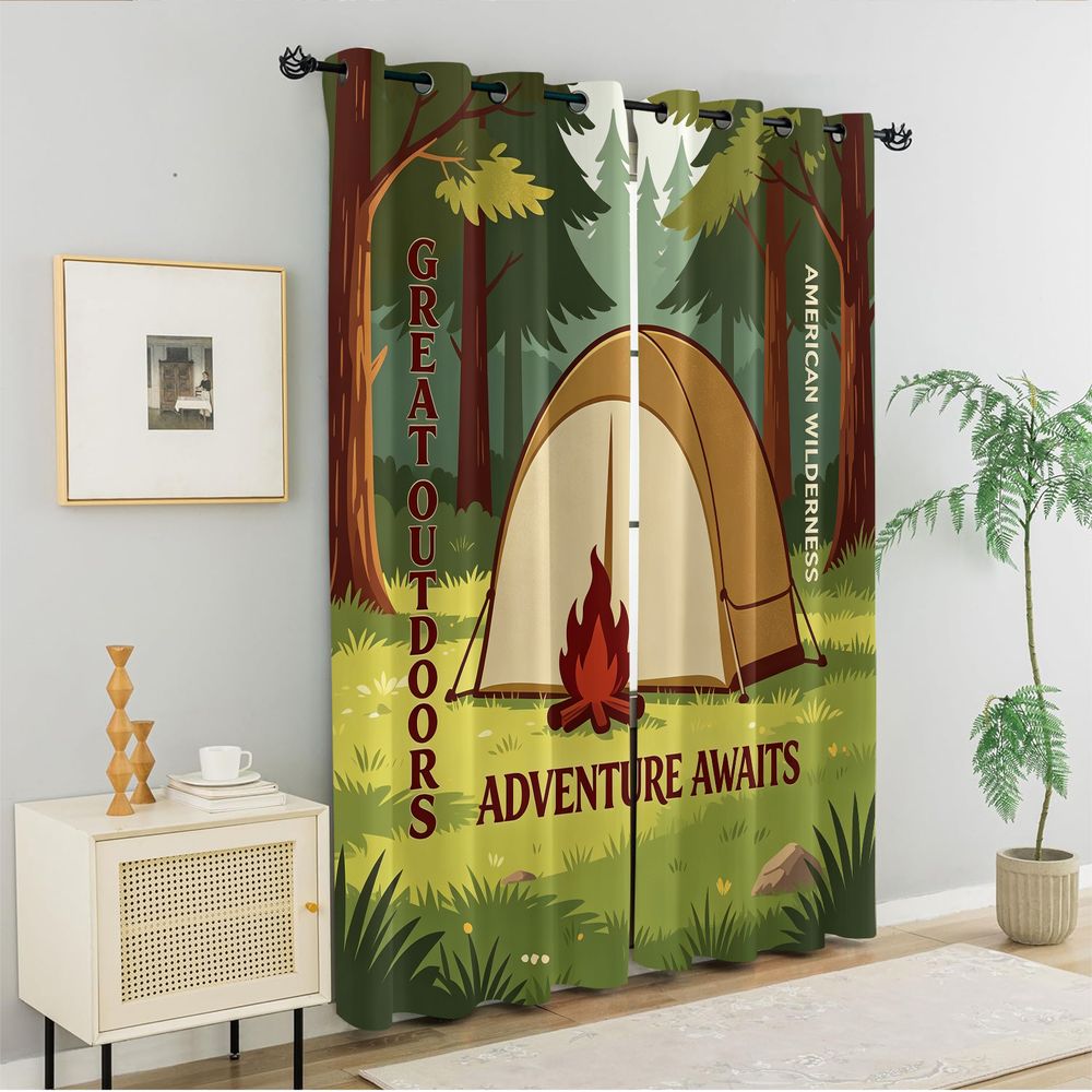 Camping Scene Print Curtains,  - огляд і ціна Home Decor Curtains
